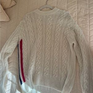 Moncler White and Red Crew Neck Sweater with Cable Knit Design
